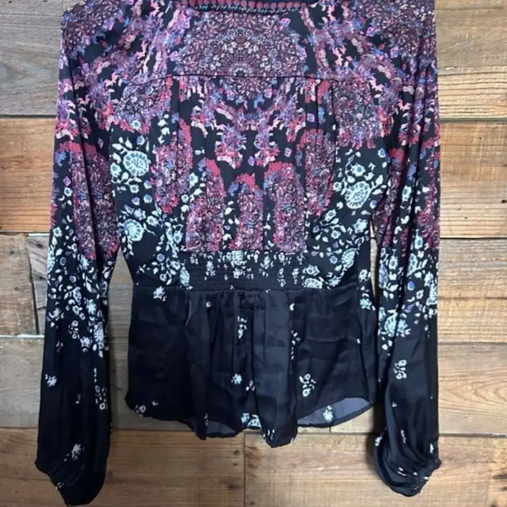 NWT Free People Run Free Printed Tunic In Night Boho Top , Sz S